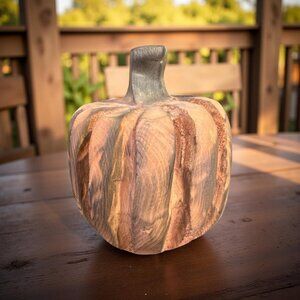 Handmade Wooden Pumpkin Carving By Basket Case Designs LLC  6" Decorative Rustic